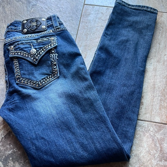 Miss Me Dark Blue Skinny Jeans with Embellishments - Picture 1 of 1